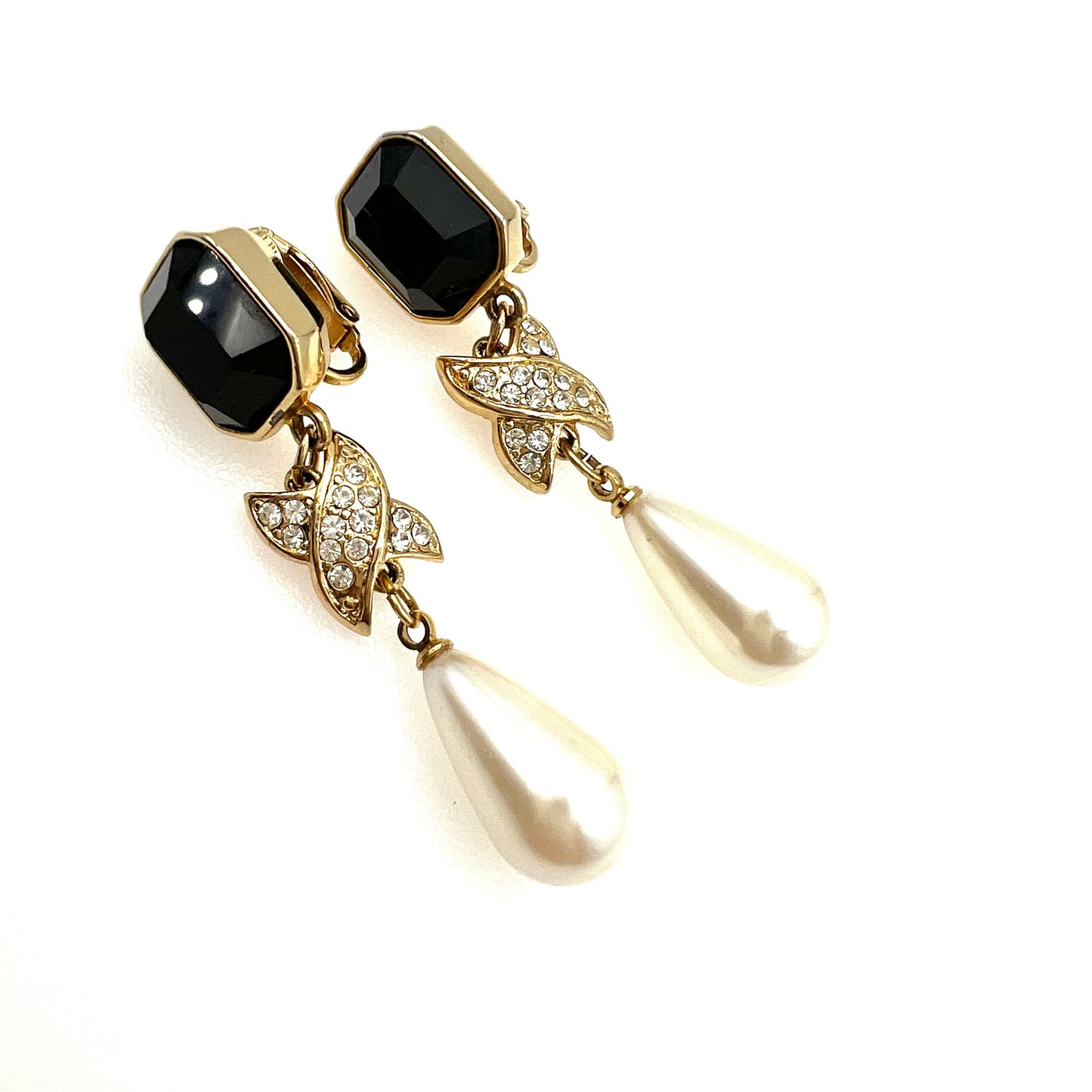 Marvella Glass and Crystal Faux Pearl Dropper Clip On Earrings