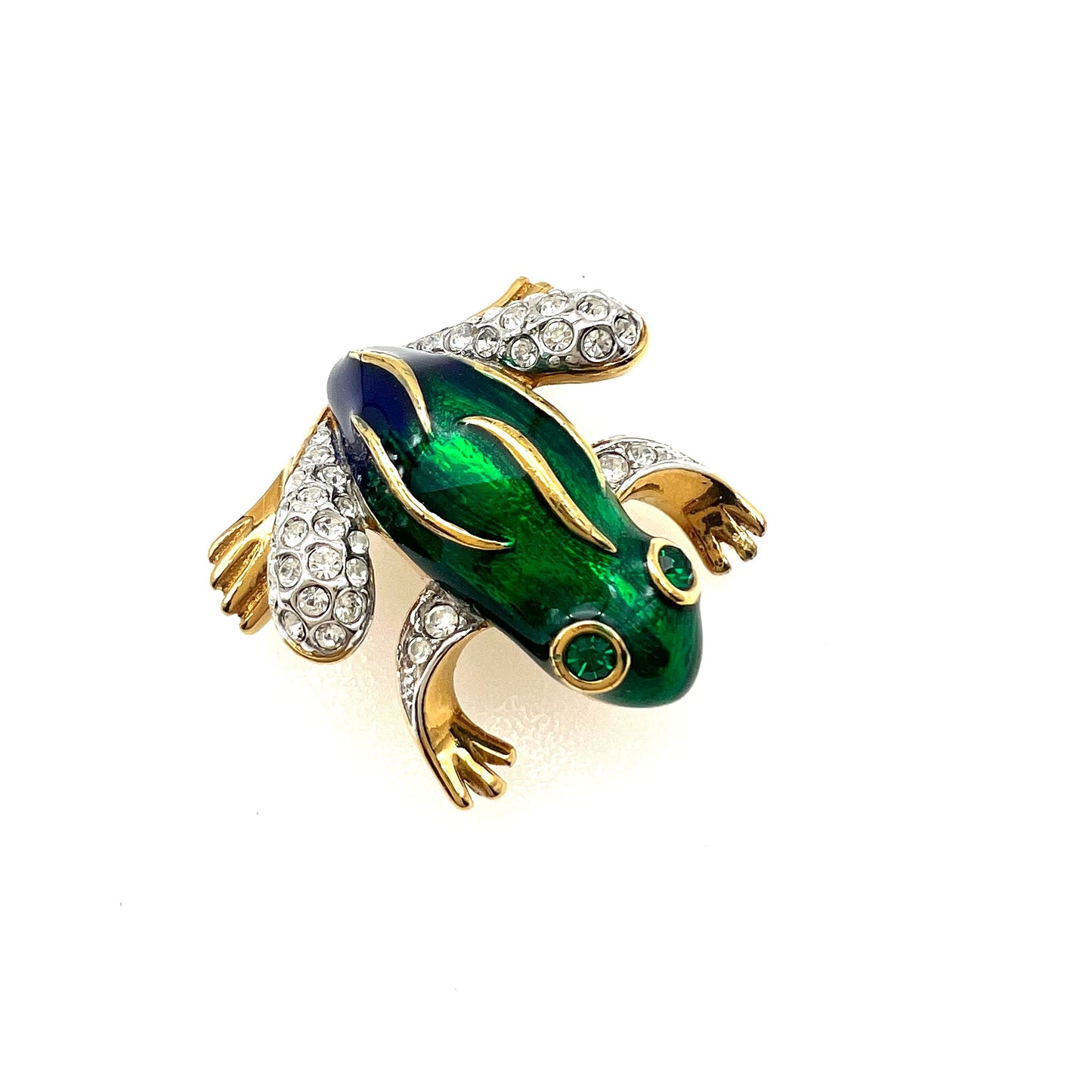 Attwood and Sawyer 22ct Gold Plated Swarovski Crystal and Enamel Frog Brooch