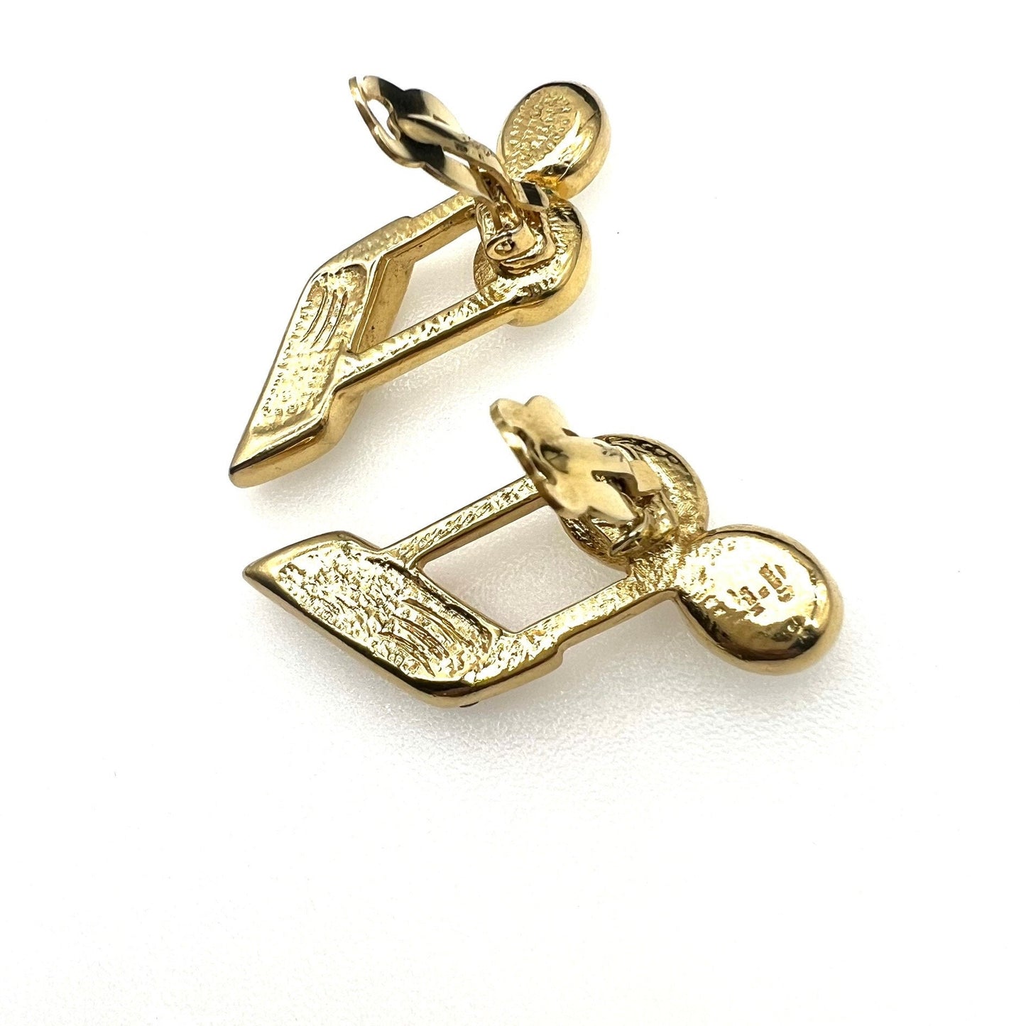 Large Yves Saint Laurent 1980's Robert Goossens Gold Plated and Crystal Semiquaver (Musical Note) Clip On Earrings in Original Box
