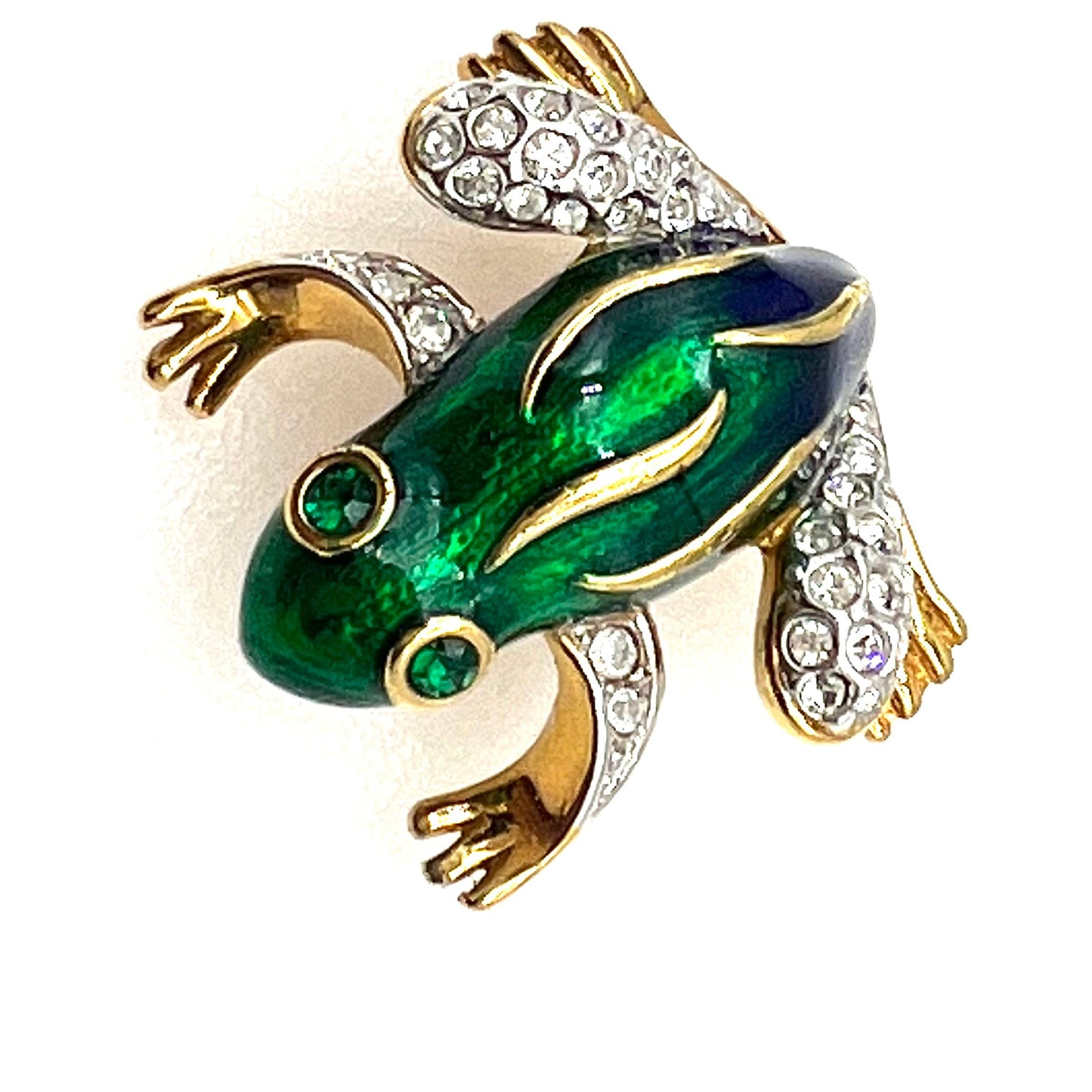 Attwood and Sawyer 22ct Gold Plated Swarovski Crystal and Enamel Frog Brooch