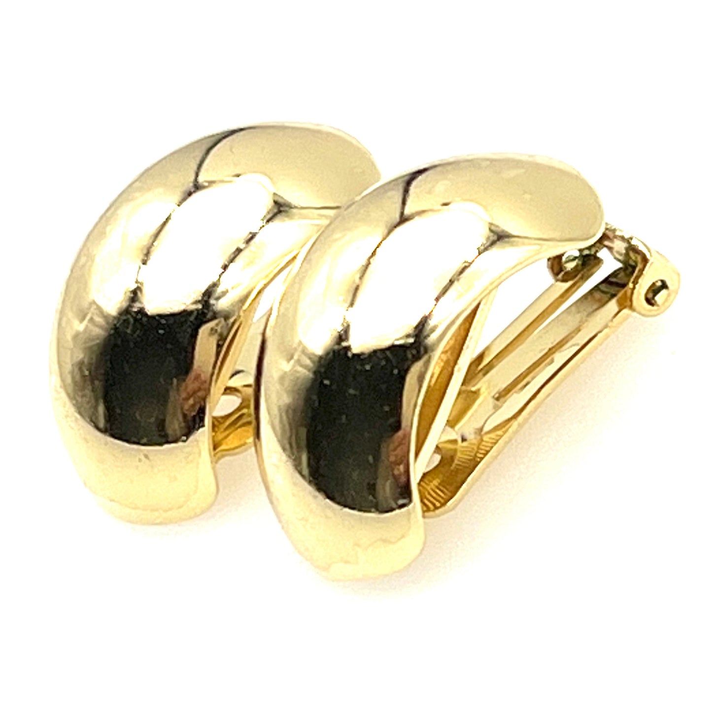 Christian Dior Germany 1980's Smooth Gold Plated Demi Hoop Clip On Earrings