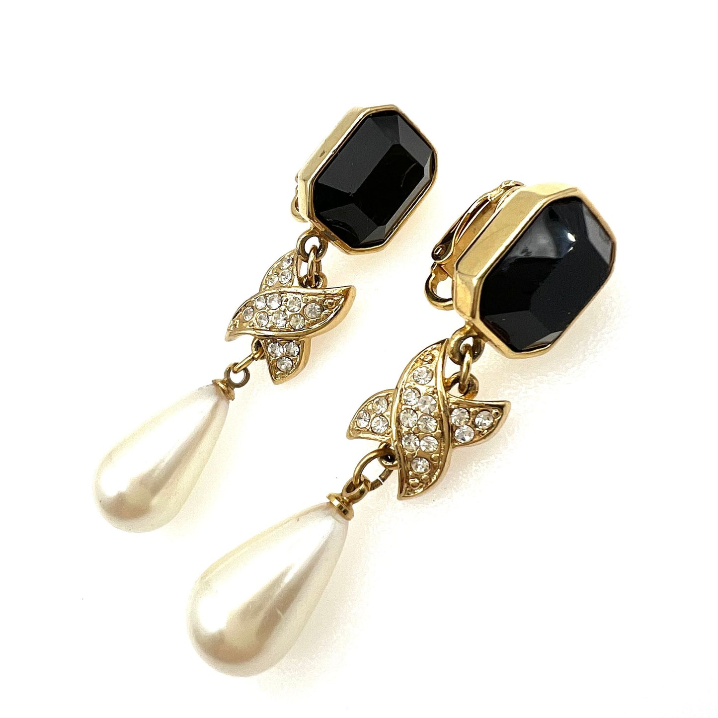 Marvella Glass and Crystal Faux Pearl Dropper Clip On Earrings