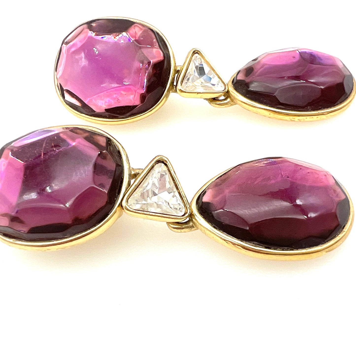 Yves Saint Laurent Made In France Purple Resin and Crystal Drop Clip On Earrings