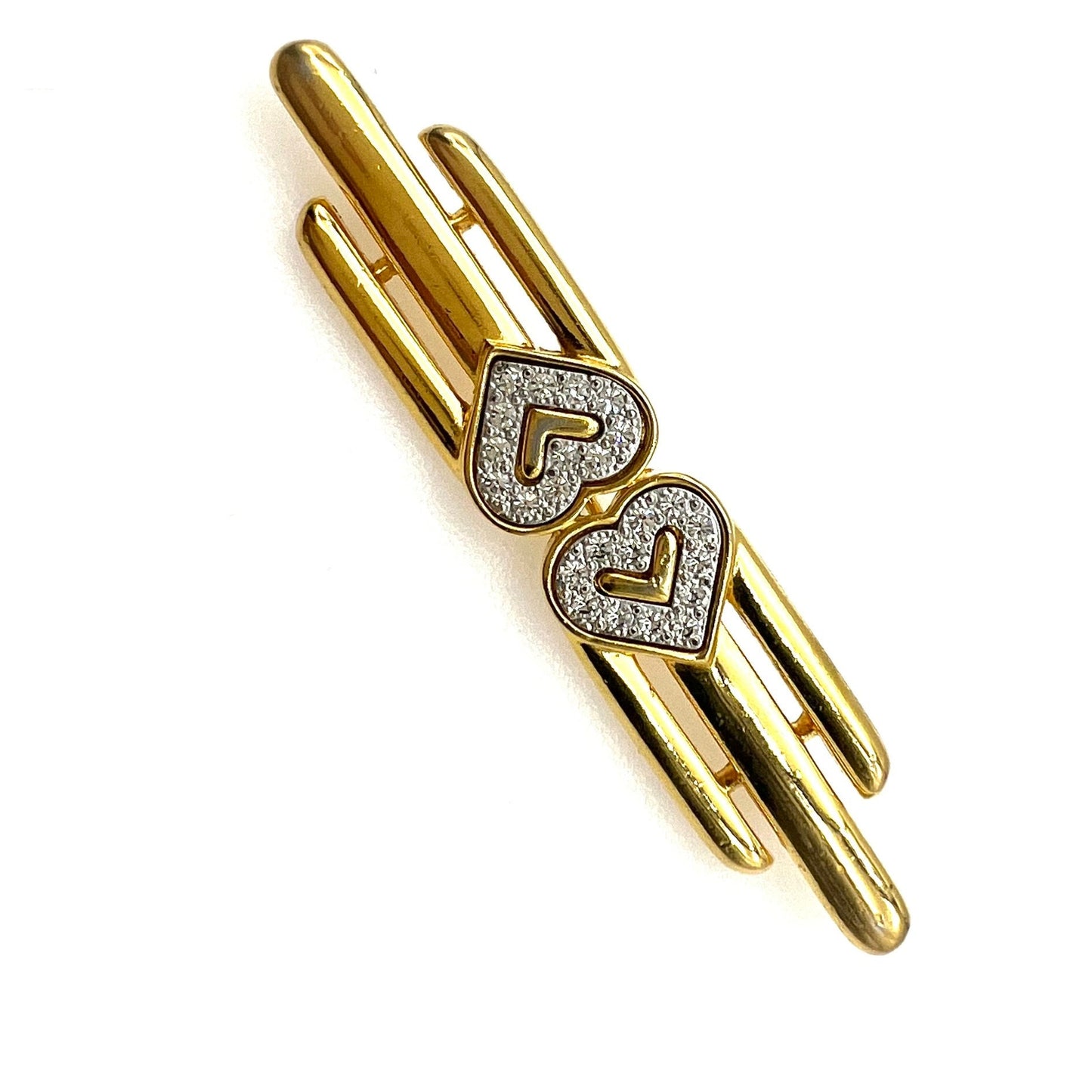 Monet Gold Plated Crystal Double Heart Brooch