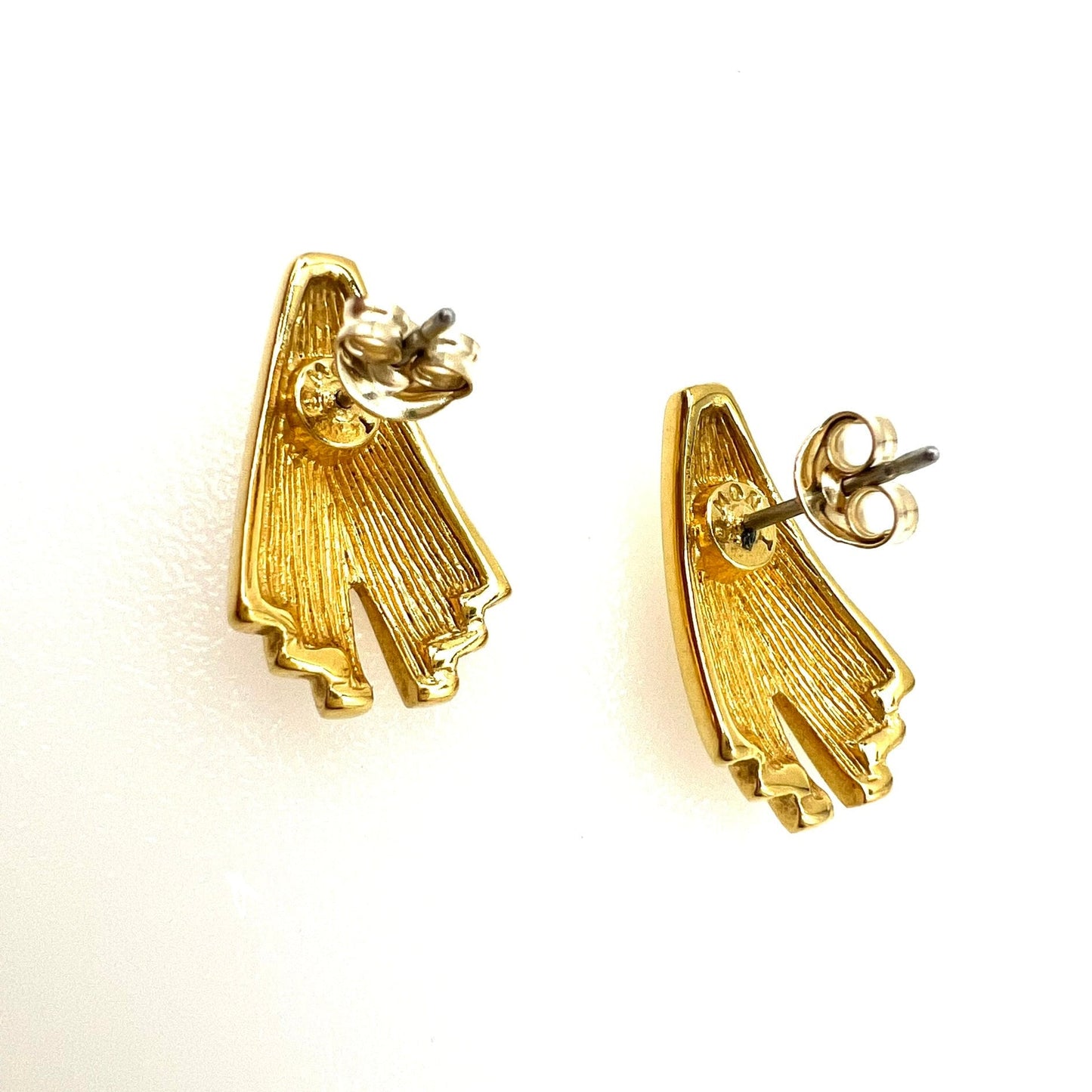 Monet Gold Plated Modernist Ridged Fan Pierced Earrings with (Brand New) 14K Gold Filled Butterfly Backs