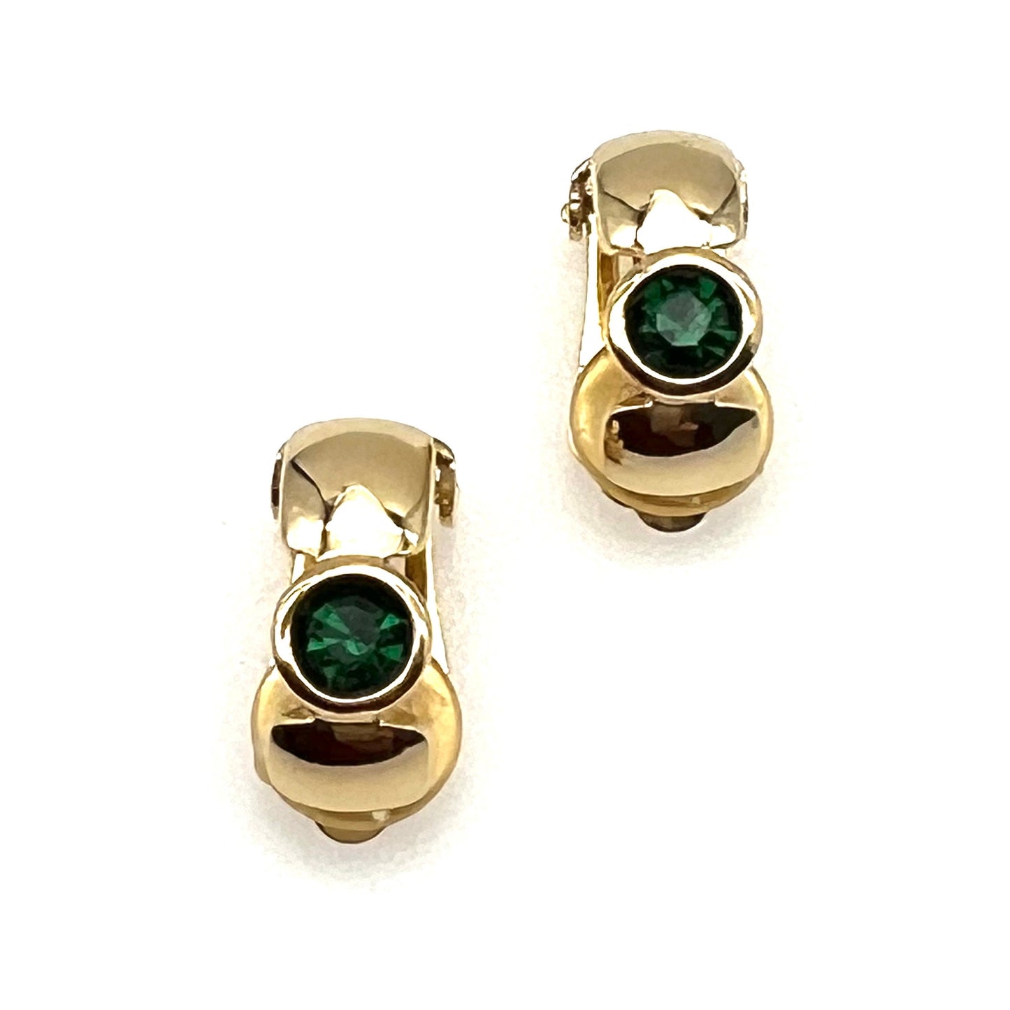 Piadoro Small Demi Hoop Green Crystal Clip On Earrings