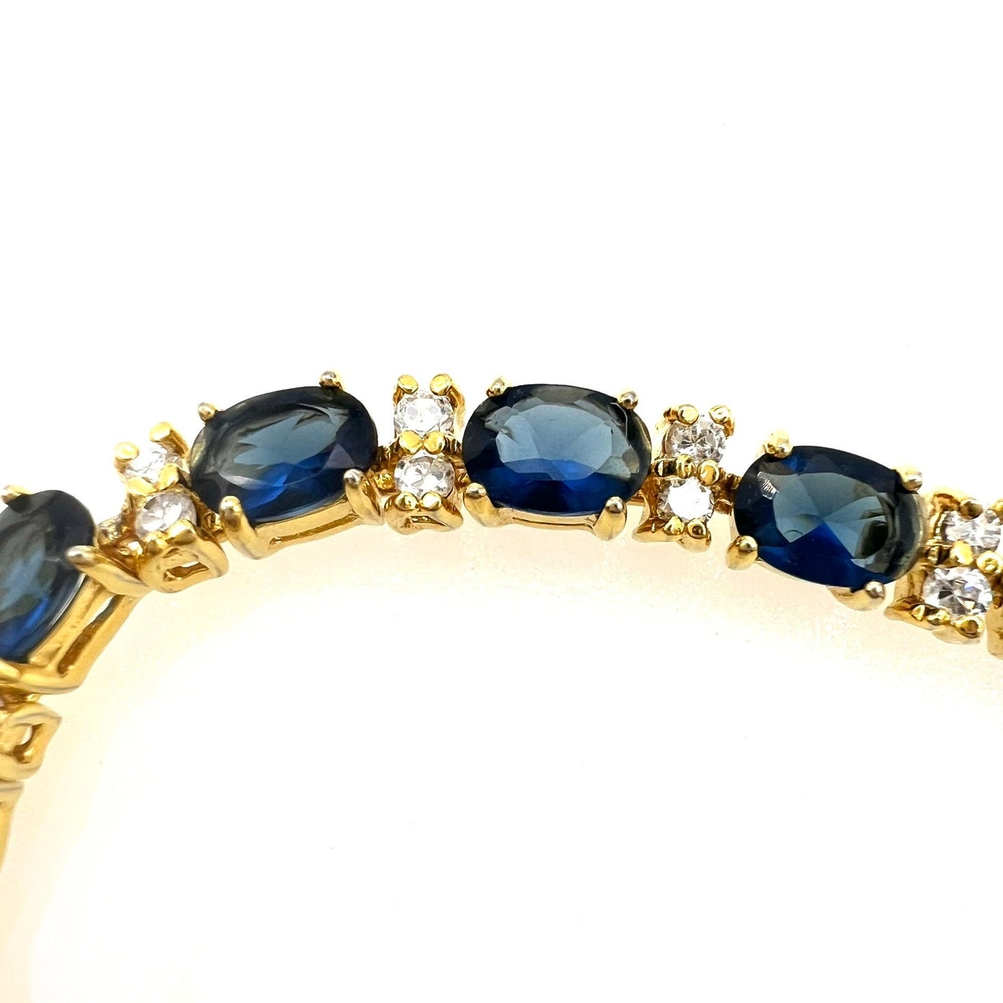 Unsigned Royal Blue and Clear Crystal 18ct Gold Plated Chain Link Bracelet
