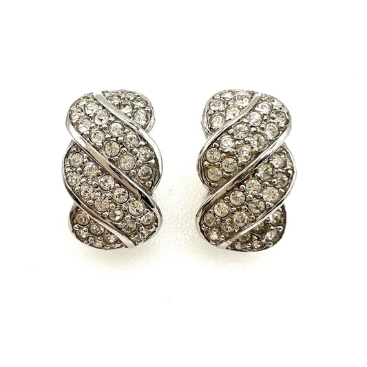 Vintage 1980's Crystal Twist Effect Clip On Earrings