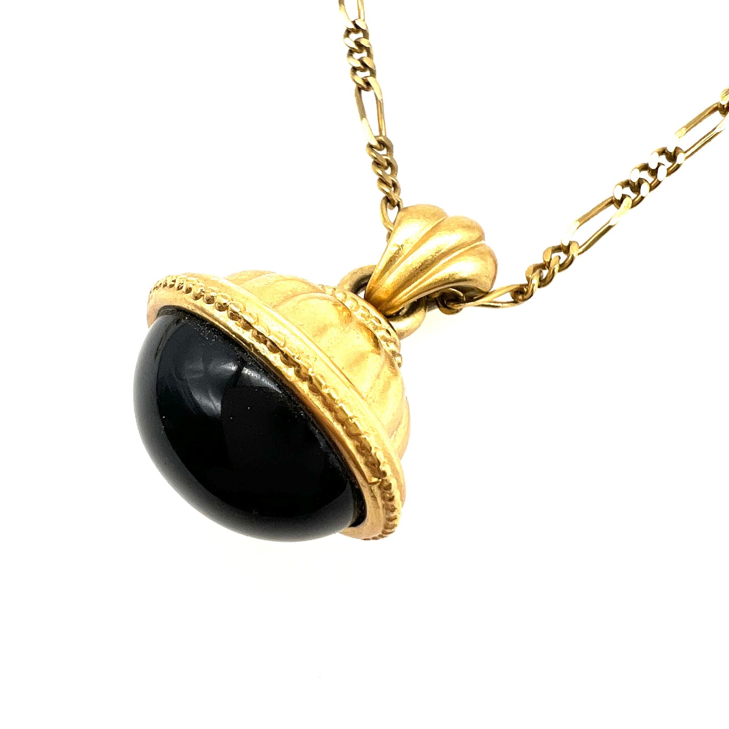 Monet Long Figaro Station Necklace with Black Glass Fob Pendant