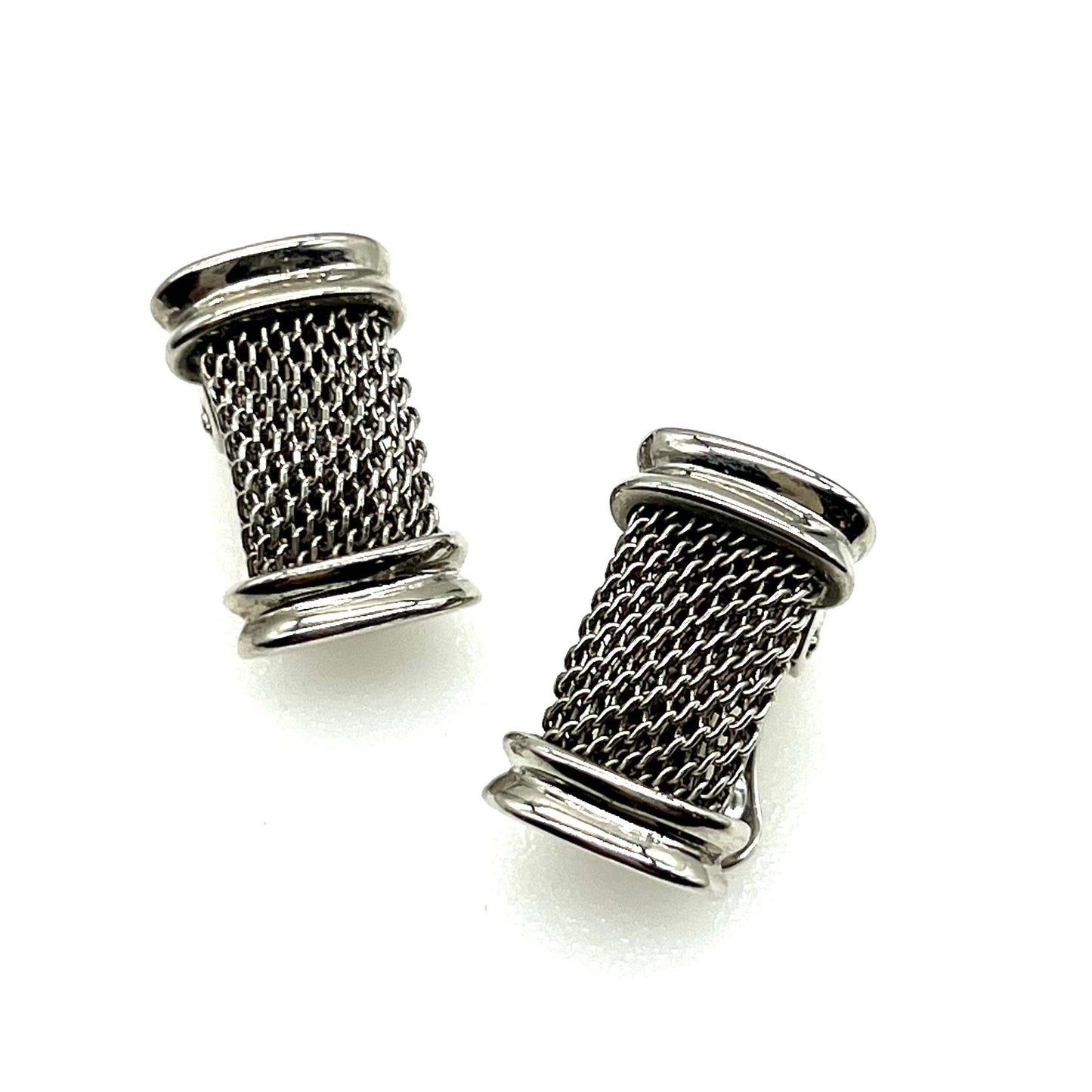 Unsigned Silver Tone Mesh Clip On Earrings