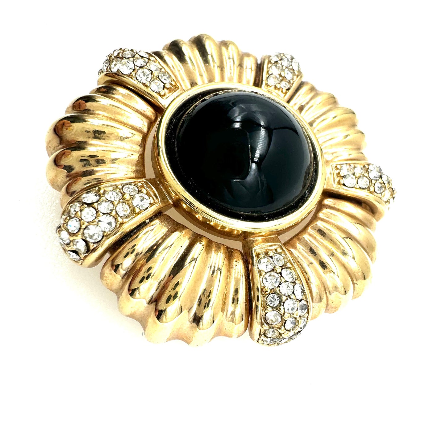 S.A.L. Swarovski America Limited 18ct Gold Plated Black Glass Cabochon and Crystal Brooch