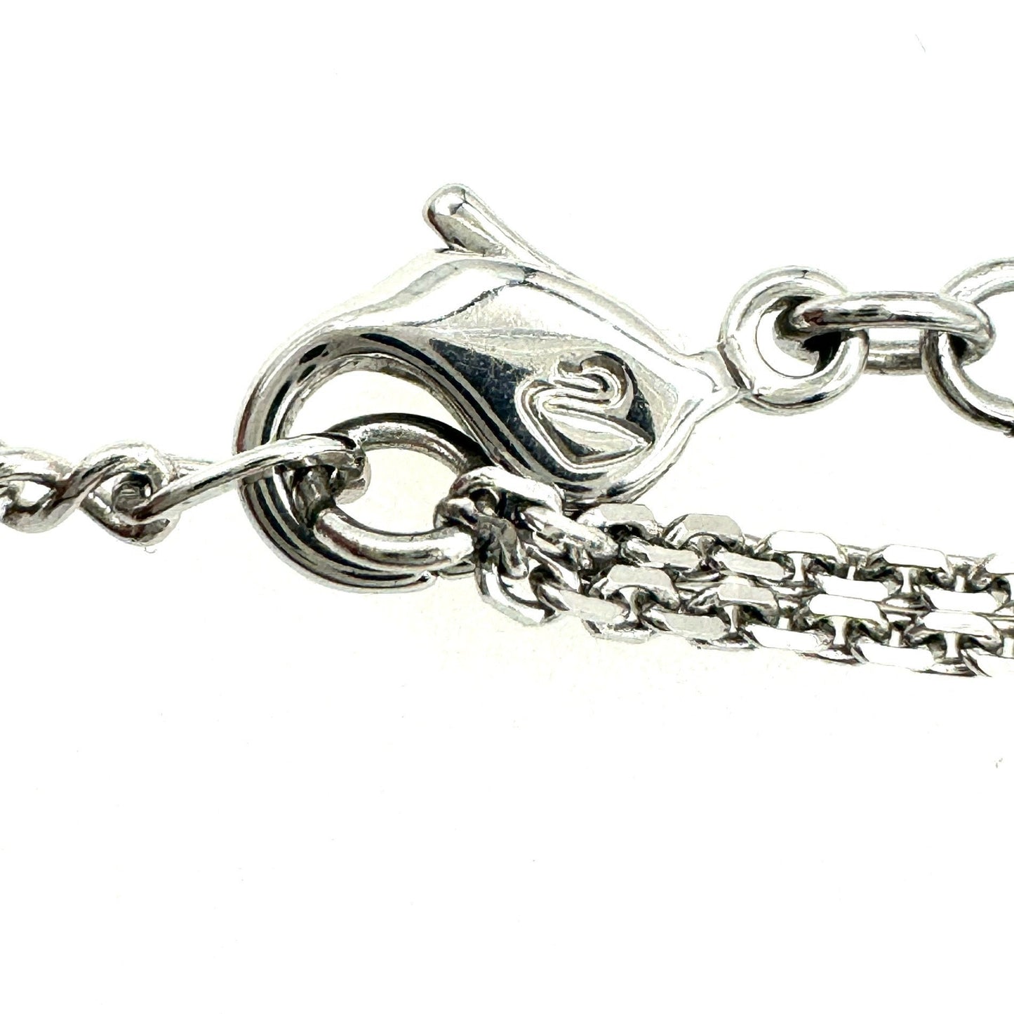 Signed Swarovski Swan Hallmark Rhodium Plated Lariat Style Elongated Double Pendant Double Necklace