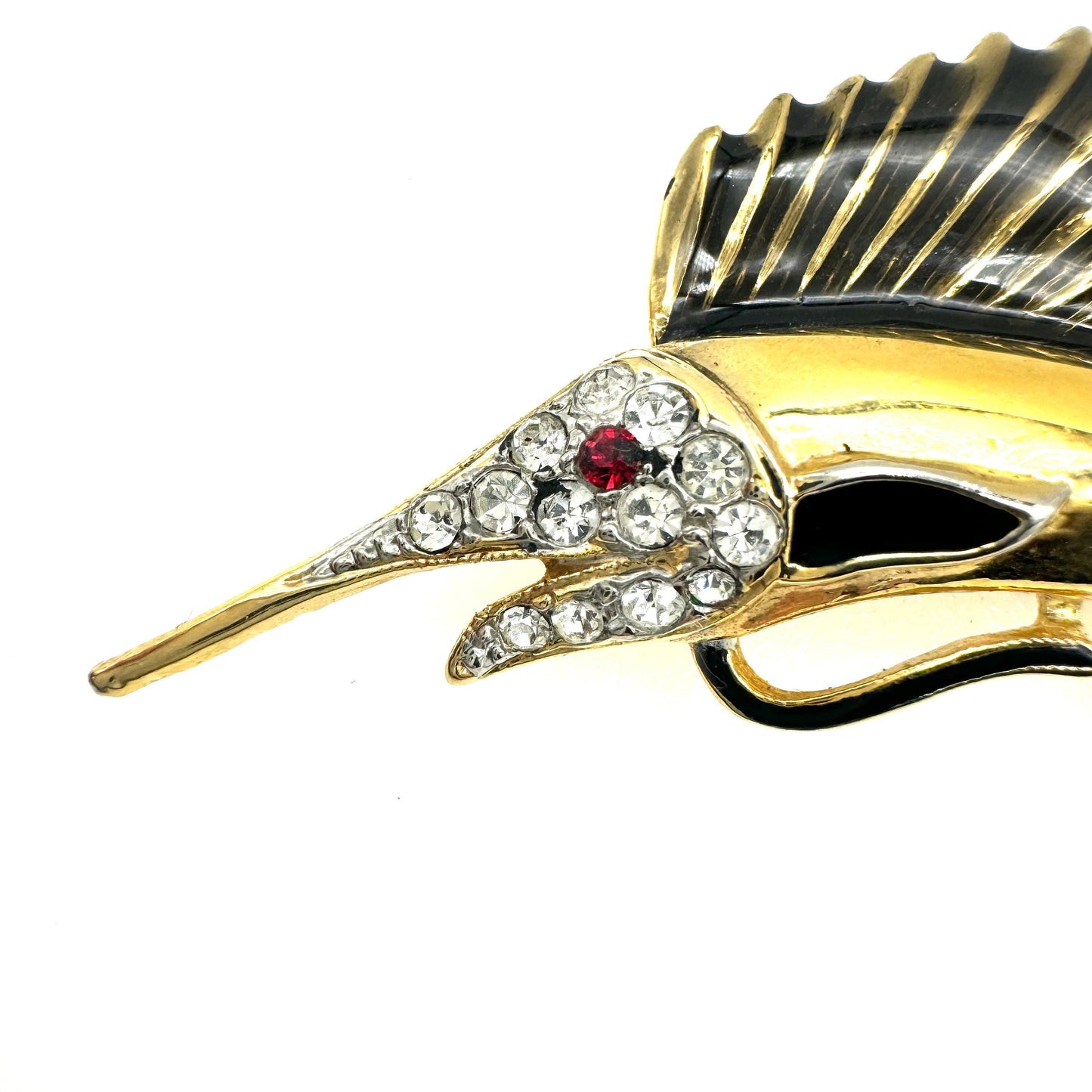 Unsigned Enamel, Lacquer and Rhinestone Sailfish Brooch