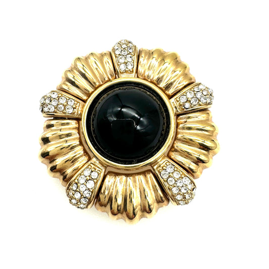 S.A.L. Swarovski America Limited 18ct Gold Plated Black Glass Cabochon and Crystal Brooch