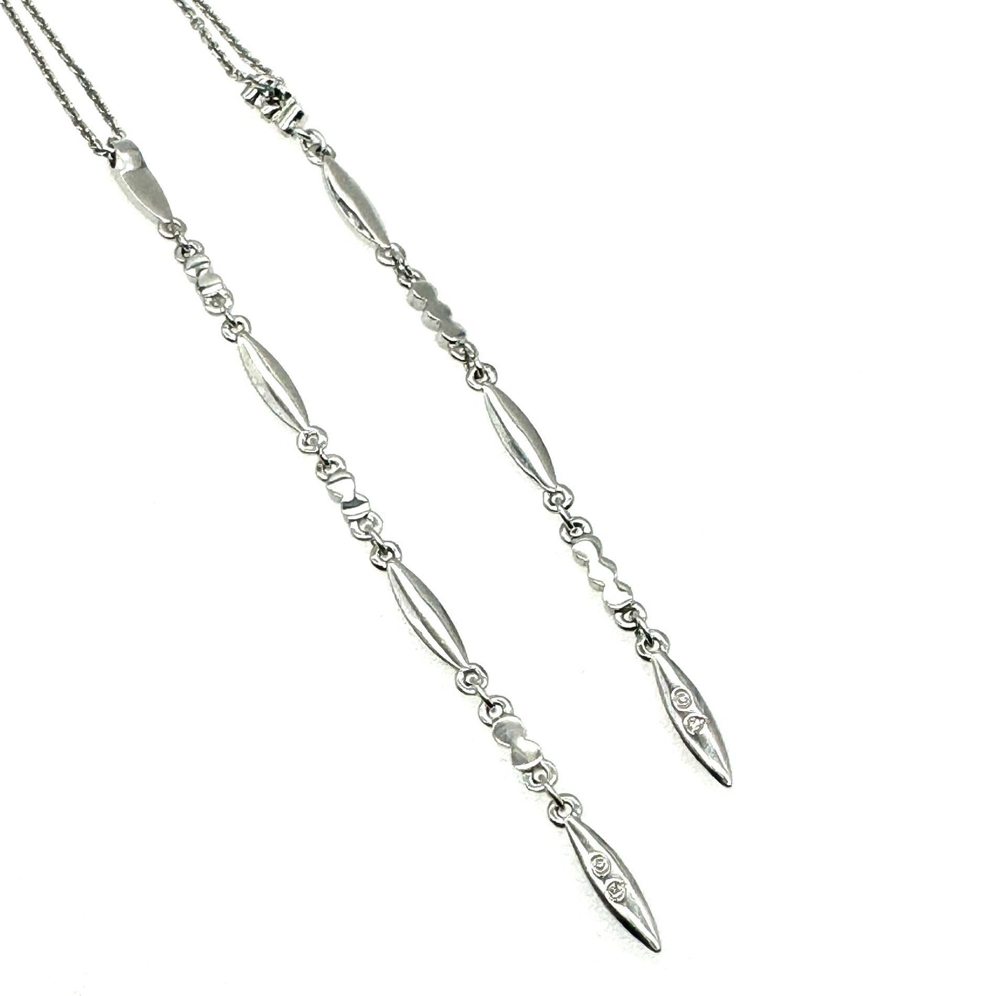 Signed Swarovski Swan Hallmark Rhodium Plated Lariat Style Elongated Double Pendant Double Necklace
