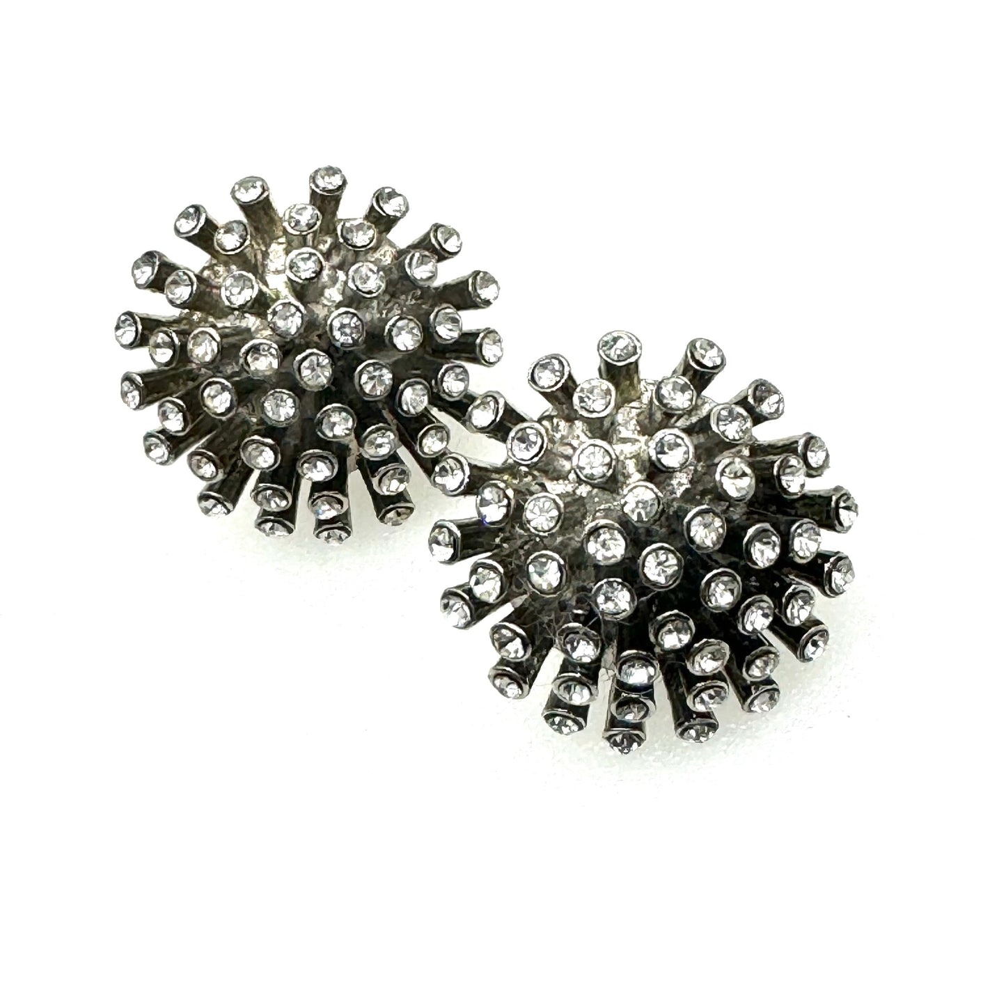 Unsigned Sputnik Rhinestone Pierced Earrings with Brand New 925 Silver Butterfly Backs