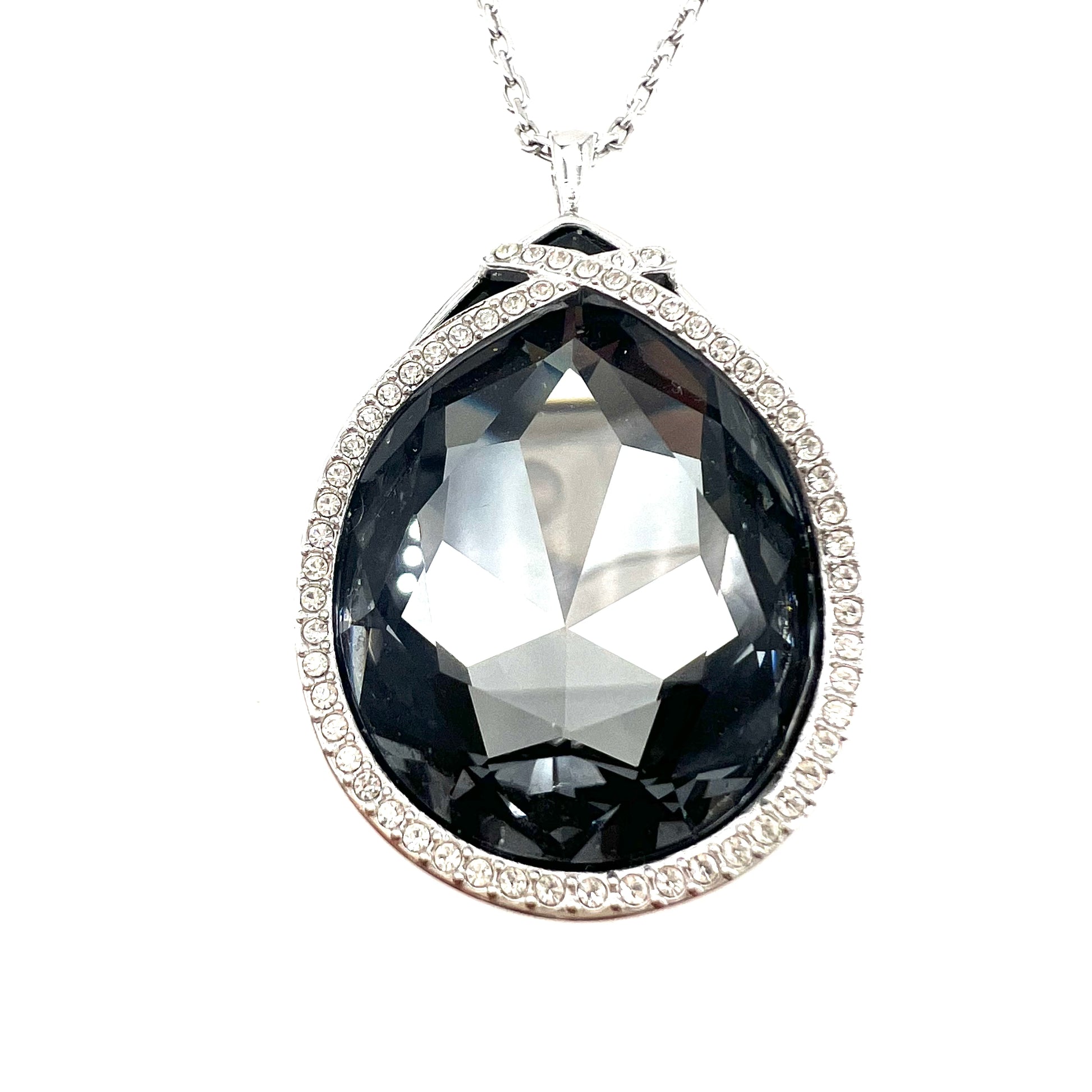 Swarovski (Swan Hallmark) Rhodium Plated Smoky Grey Crystal