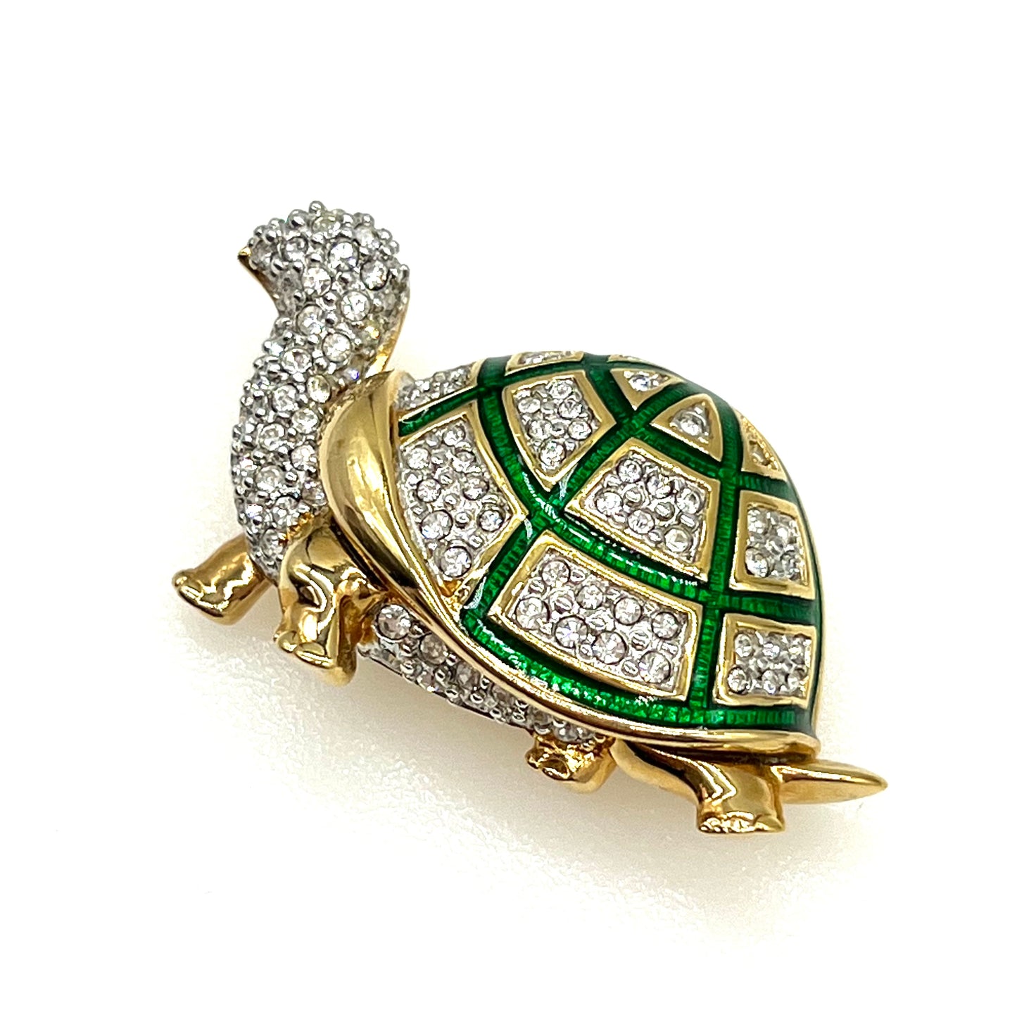 Signed Swarovski 18ct Gold Plated Crystal Turtle Brooch