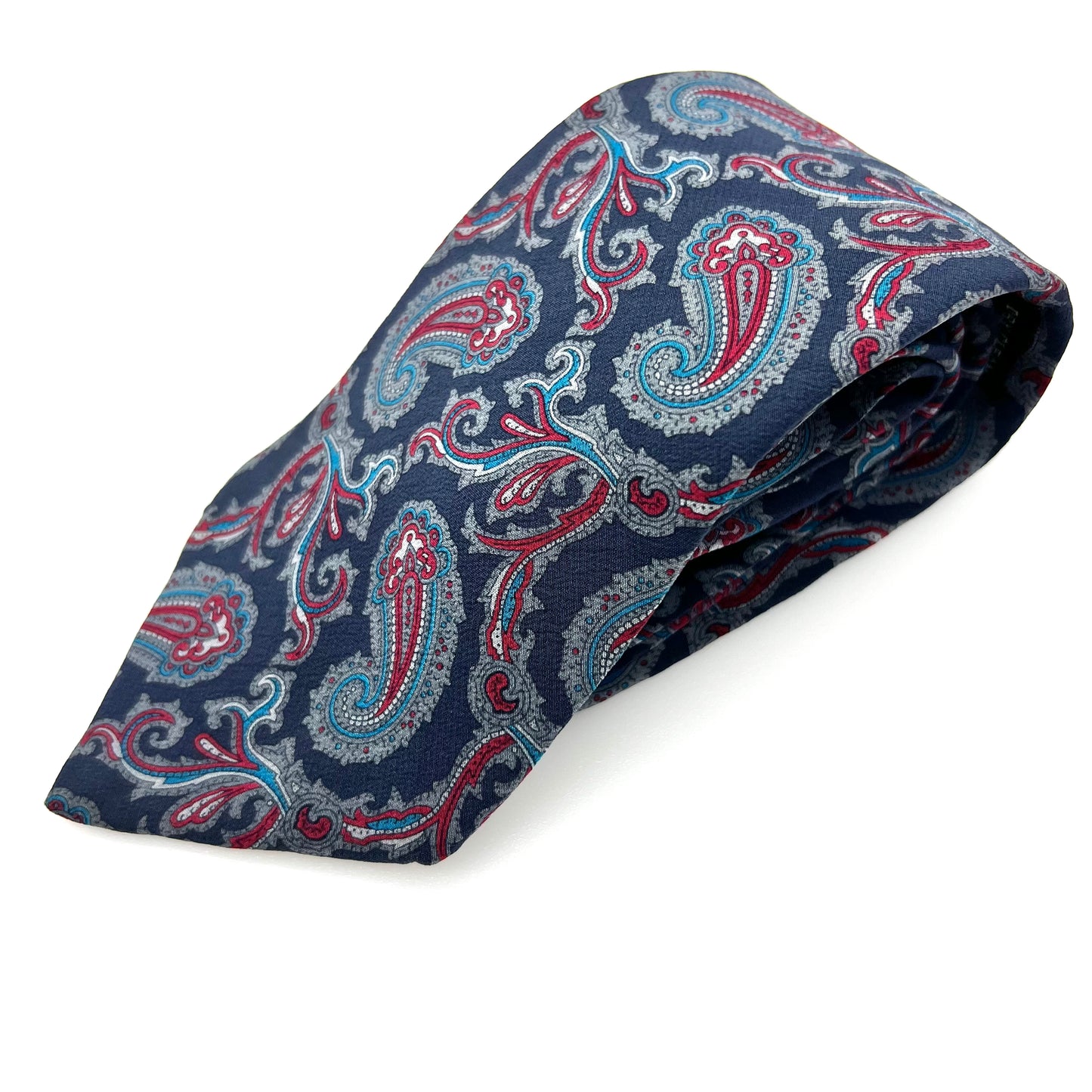 1980's Christian Dior Monsieur Blue Acanthus and Paisley Pure Silk Tie