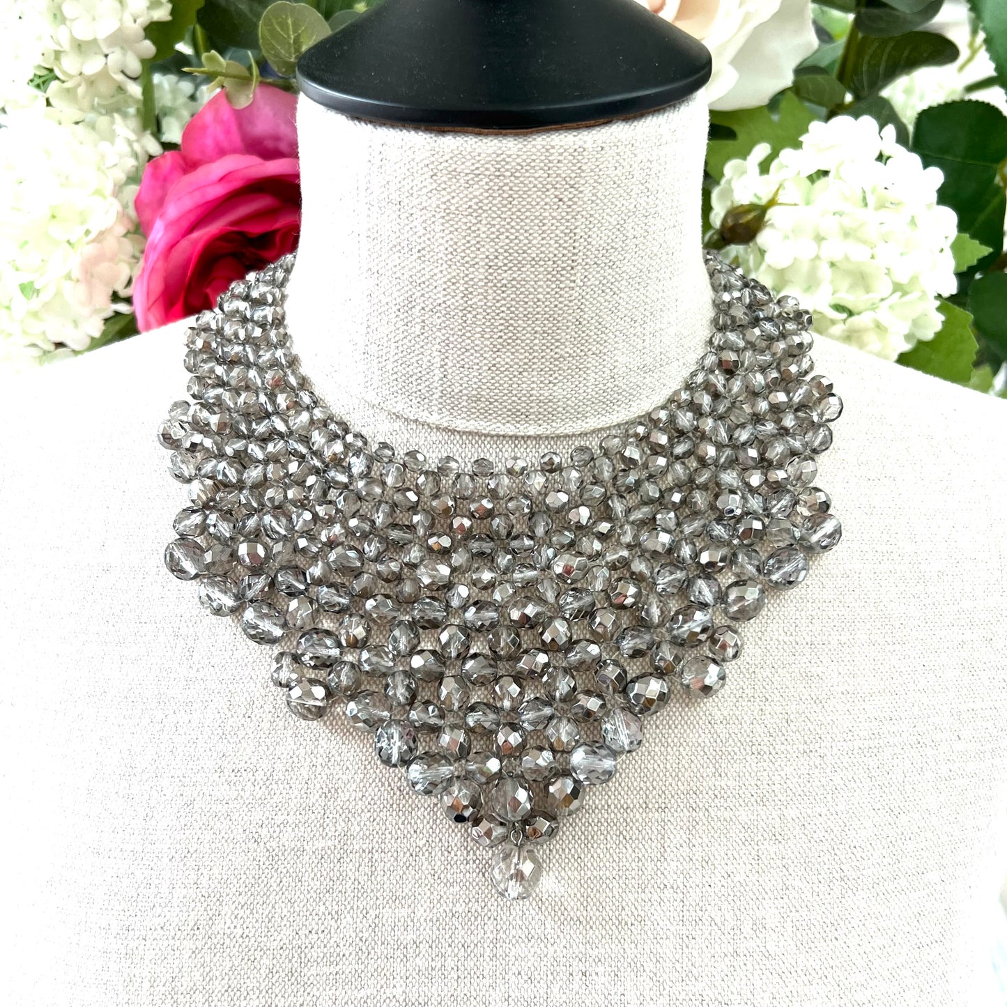 Paul Smith Grey Faceted Crystal Bibbed Choker