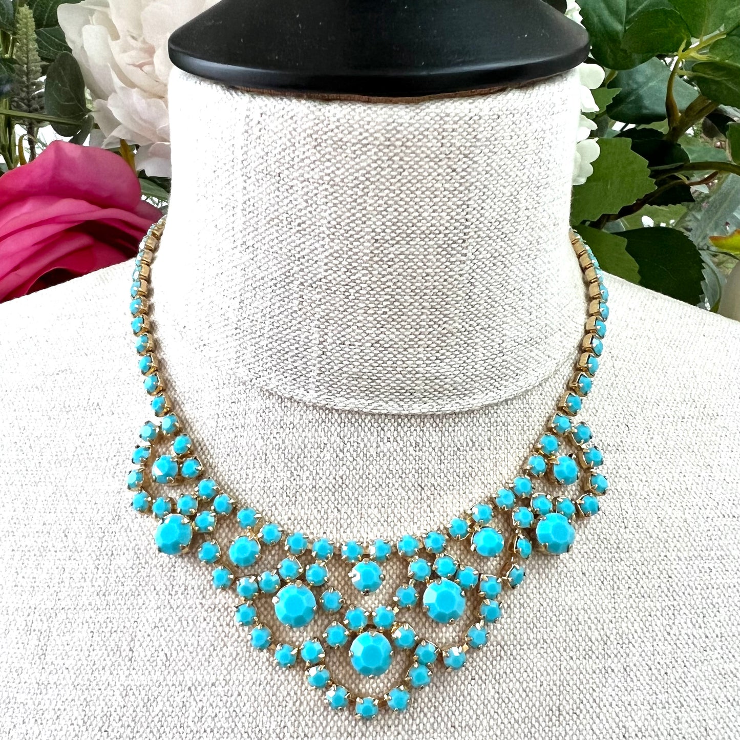 Turquoise Faceted Glass Claw Set Bib Necklace