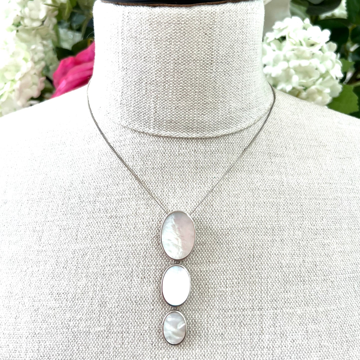 Mother of Pearl and Silver Pendant and Silver Chain