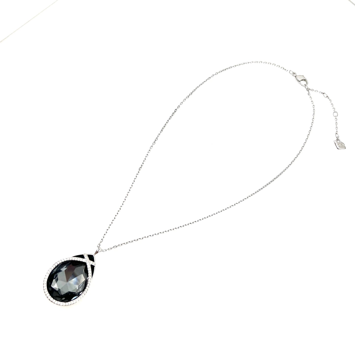 Swarovski (Swan Hallmark) Rhodium Plated Smoky Grey Crystal Pendant Necklace in Swarovski Clear Window Box (Future Collectible)