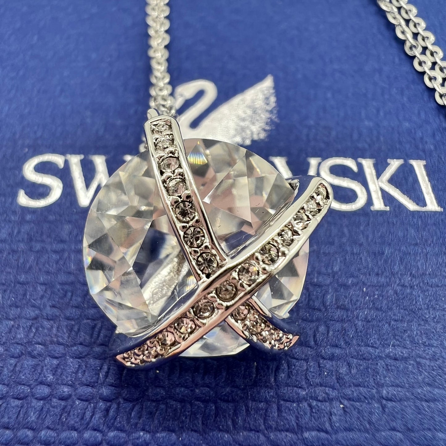 Signed Swarovski Caged Solitaire Crystal Pendant in Original Box and Packaging